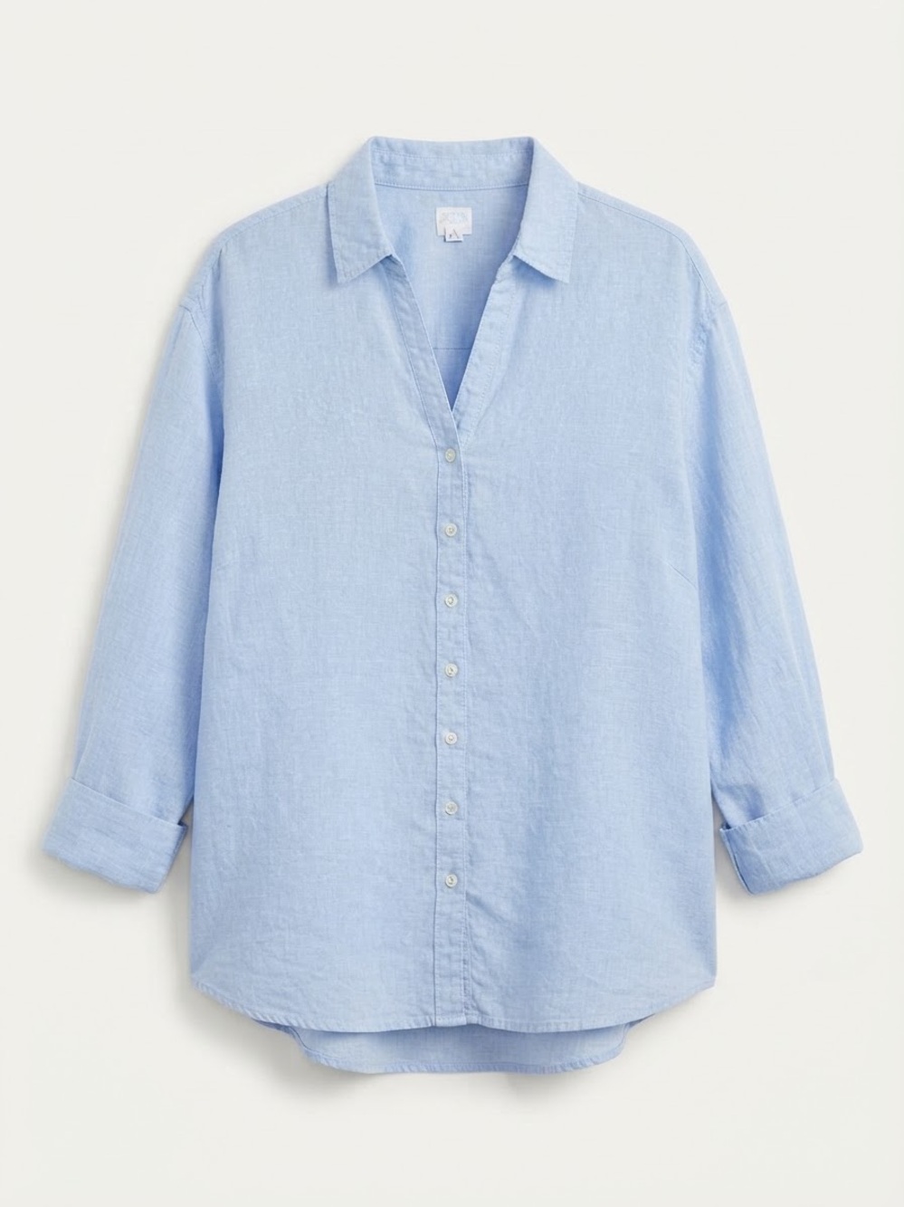 Sigrid Olsen 100% Linen Roll Tab Shirt 3X Light Blue Button Down Coastal Blouse